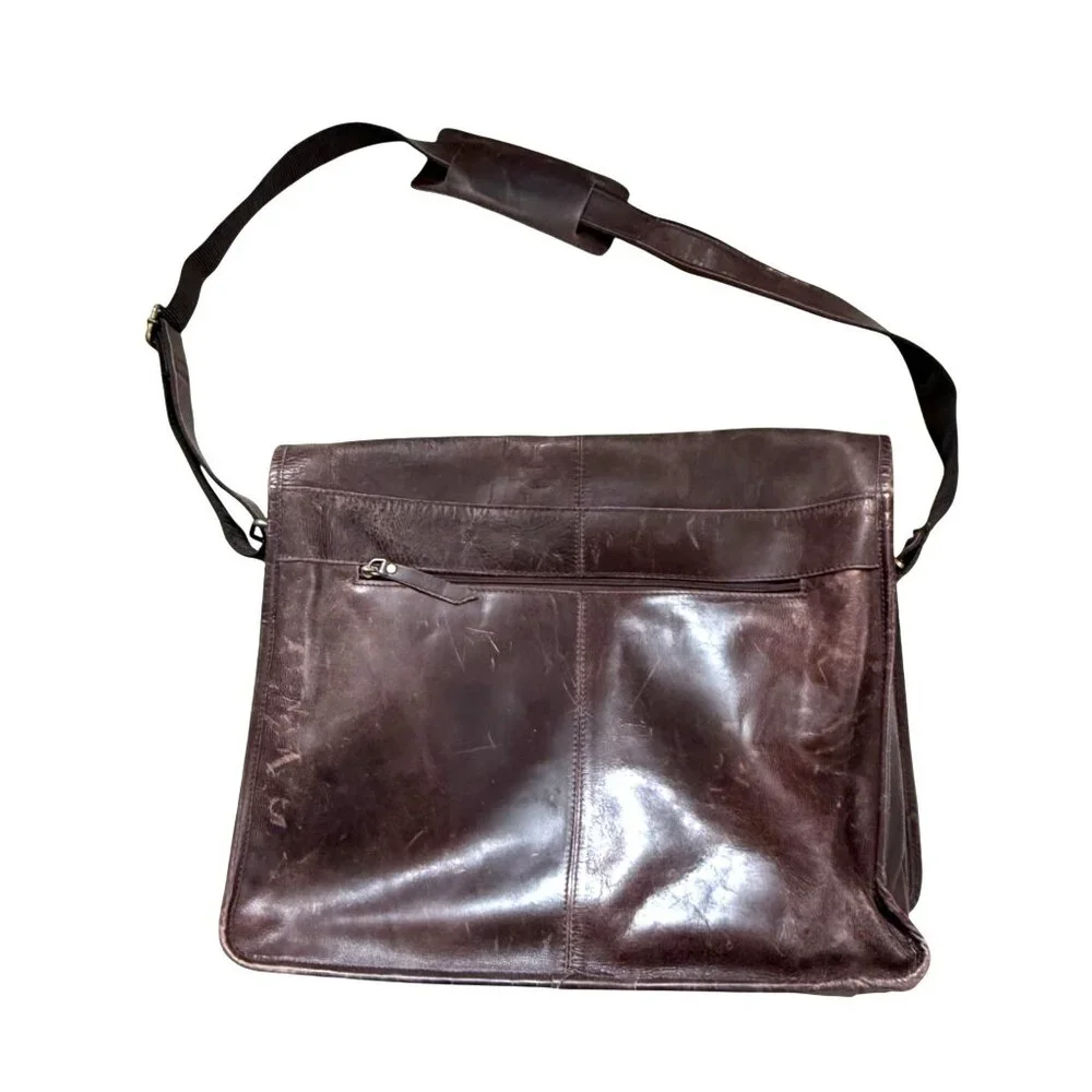Habitual Optimist Men's Messenger Bag Brown Leather Adjustable Strap School